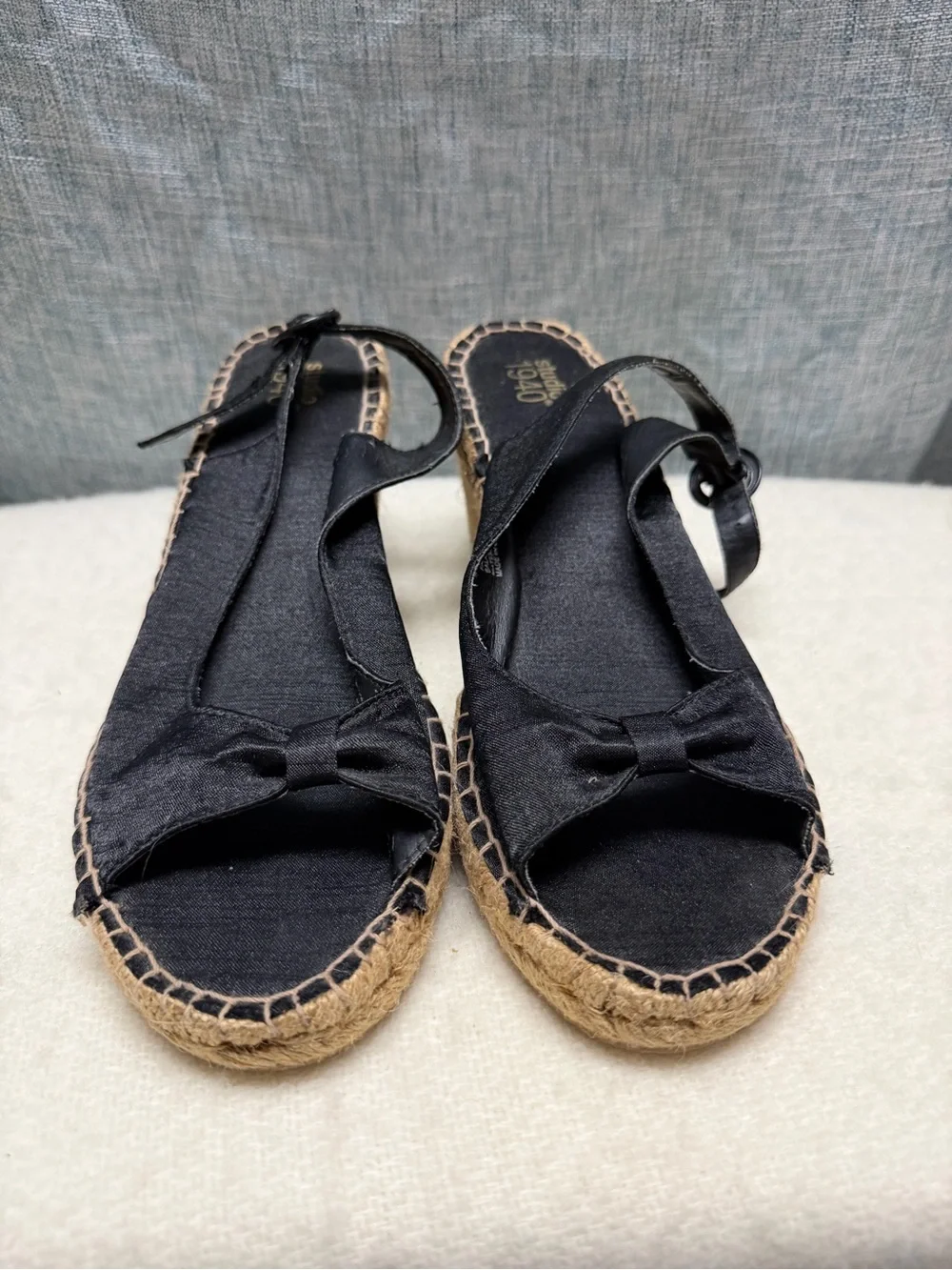 Studio 1940 Black Espadrille Wedge Sandals with Bow Accent 8.5W
